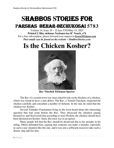 Shabbos Stories — Parshas Behar - Bechukosai