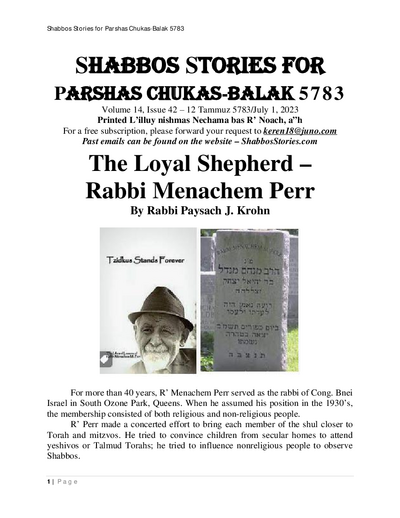 Shabbos Stories — Parshas Chukas - Balak