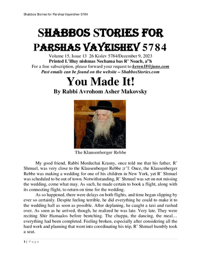 Shabbos Stories — Parshas Vayeishev