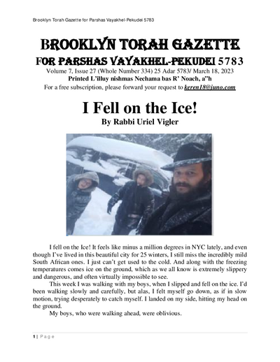 Brooklyn Torah Gazette — Parshas Vayakhel/Pekudei