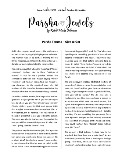 Parsha Jewels — Parshas Terumah