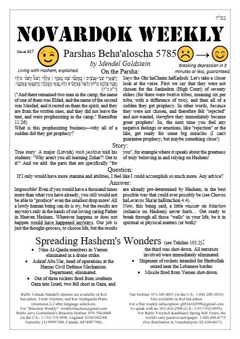 Novardok weekly — Parshas Behaalotecha