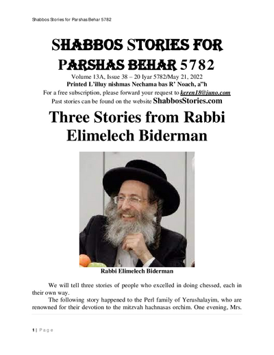 Shabbos Stories — Parshas Behar