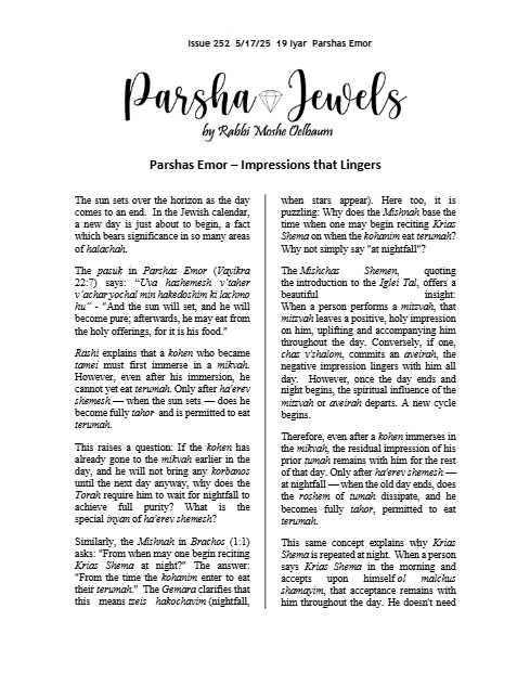 Parsha Jewels — Parshas Emor