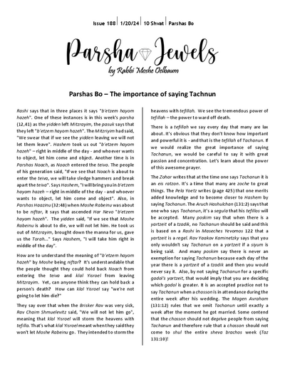 Parsha Jewels — Parshas Bo