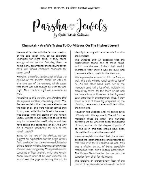 Parsha Jewels — Parshas Vayeishev