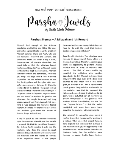 Parsha Jewels — Parshas Shemos