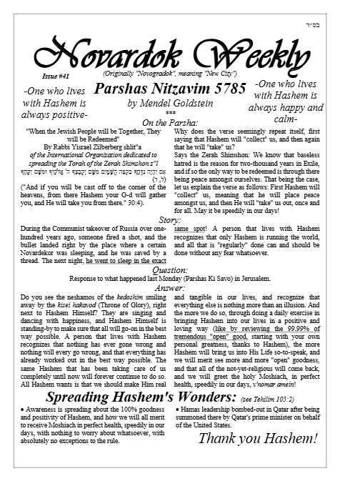 Novardok weekly — Parshas Nitzavim