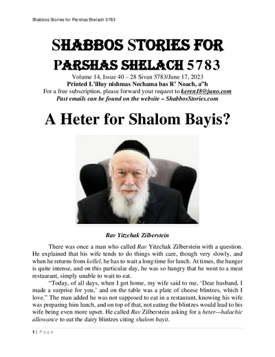 Shabbos Stories — Parshas Shlach