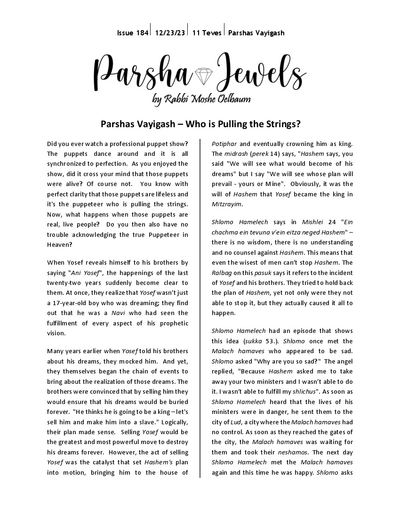 Parsha Jewels — Parshas Vayigash