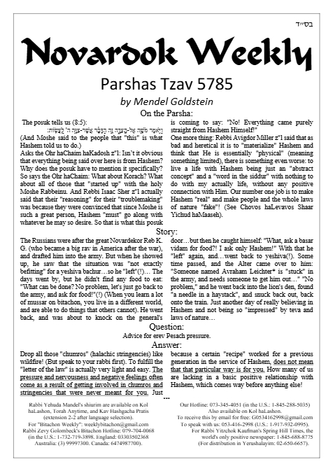 Novardok weekly — Parshas Tsav