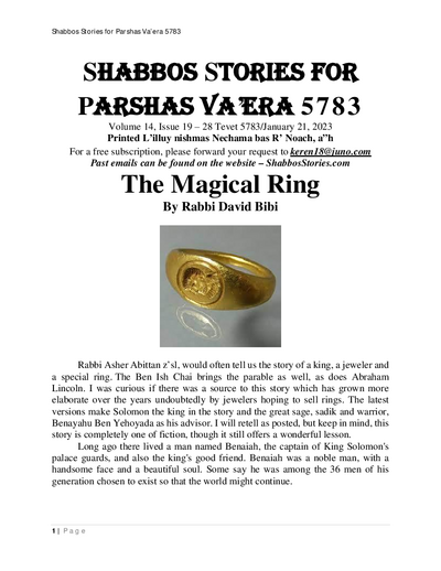 Shabbos Stories — Parshas Vaeira