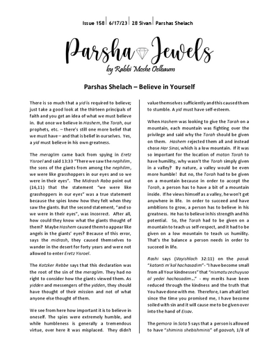 Parsha Jewels — Parshas Shlach