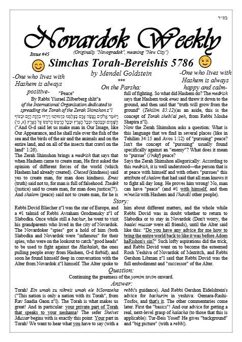 Novardok weekly — Parshas Bereishit