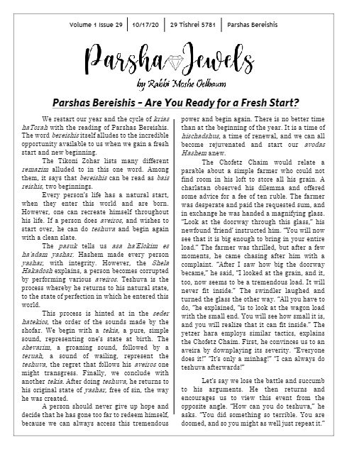 Parsha Jewels — Parshas Bereishit