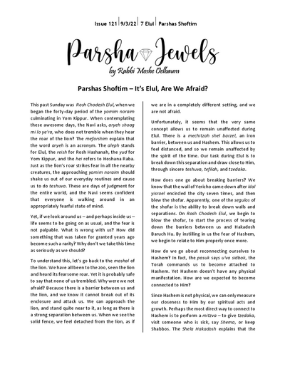 Parsha Jewels — Parshas Shoftim