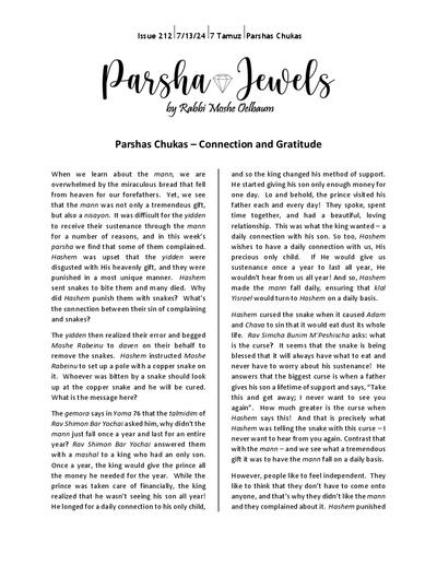Parsha Jewels — Parshas Chukas
