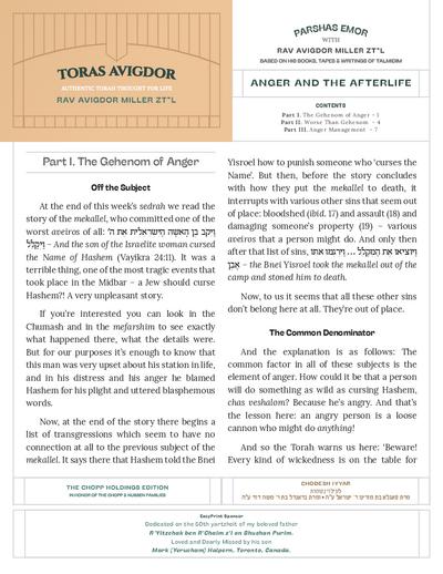 Toras Avigdor — Parshas Emor