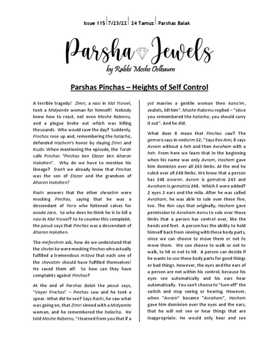 Parsha Jewels — Parshas Pinchas
