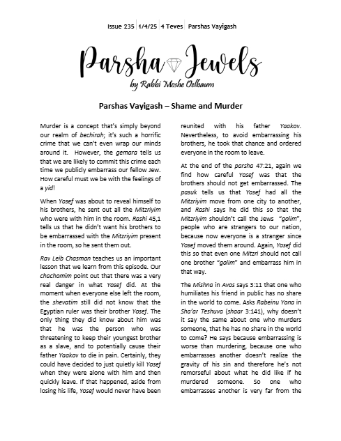 Parsha Jewels — Parshas Vayigash