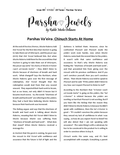 Parsha Jewels — Parshas Va'eira