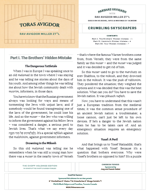 Toras Avigdor — Parshas Vayigash