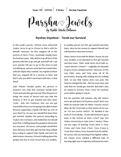 Parsha Jewels — Parshas Vayeitzei