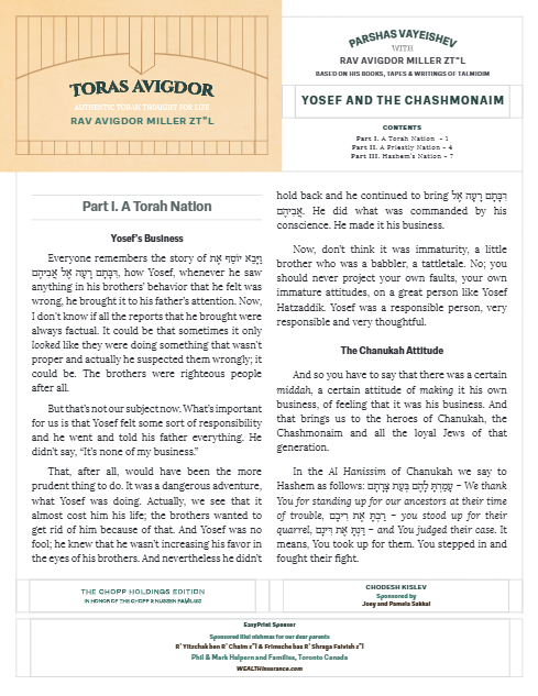 Toras Avigdor — Parshas Vayeishev