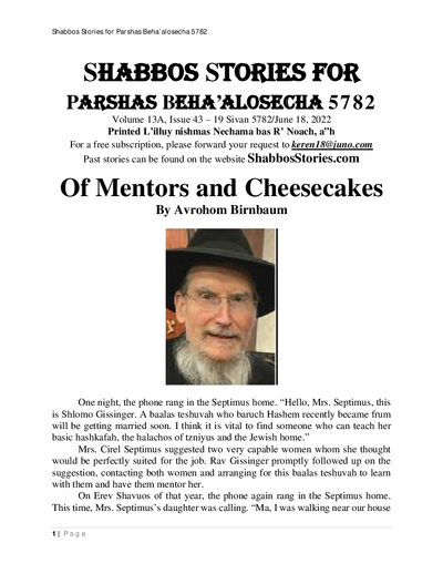 Shabbos Stories — Parshas Behaalotecha