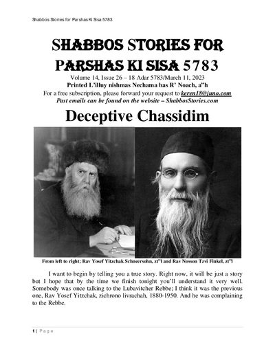 Shabbos Stories — Parshas Ki Sisa