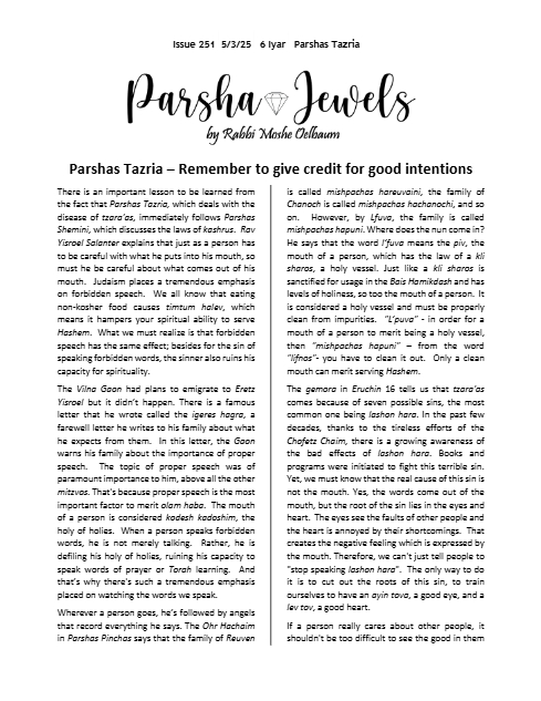 Parsha Jewels — Parshas Tazria - Metzora