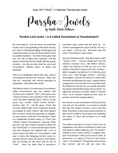 Parsha Jewels — Parshas Lech Lecha