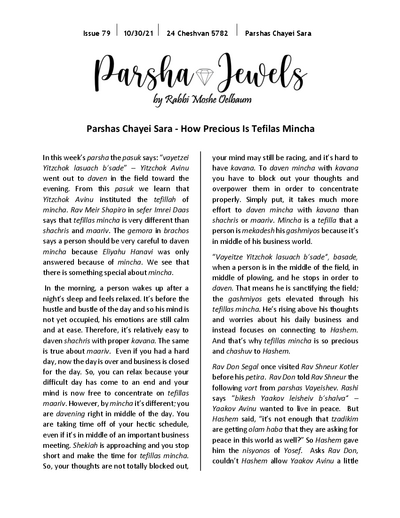 Parsha Jewels — Parshas Chayei Sarah