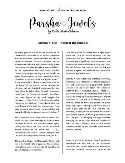 Parsha Jewels — Parshas Ki Sisa