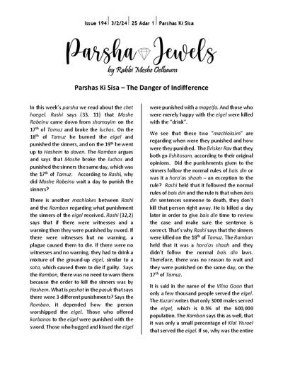 Parsha Jewels — Parshas Ki Tisa