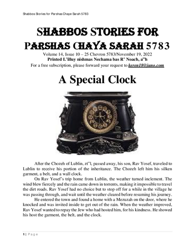 Shabbos Stories — Parshas Chayei Sara
