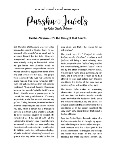Parsha Jewels — Parshas Vayikra