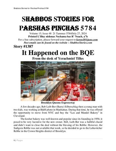 Shabbos Stories — Parshas Pinchas