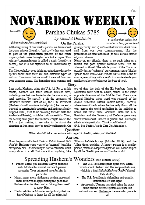 Novardok weekly — Parshas Chukas