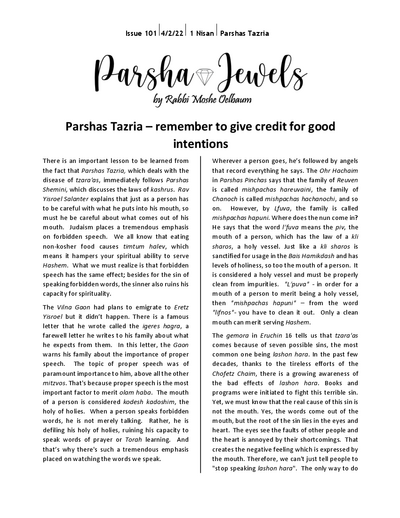 Parsha Jewels — Parshas Tazria