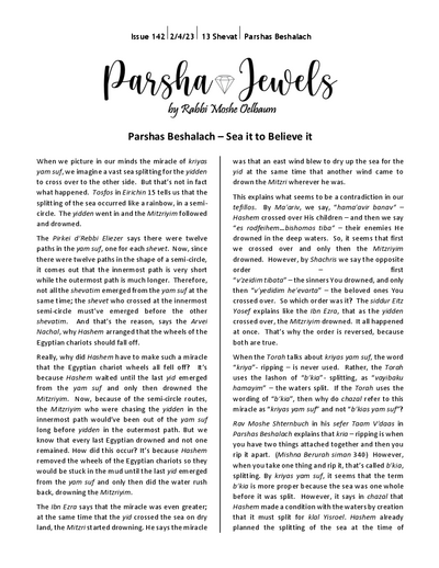 Parsha Jewels — Parshas Beshalach
