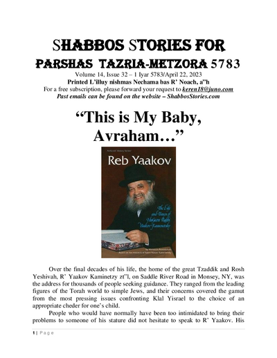 Shabbos Stories — Parshas Tazria - Metzora