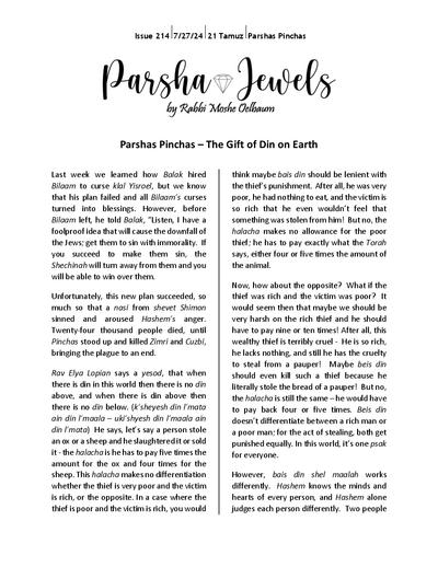Parsha Jewels — Parshas Pinchas