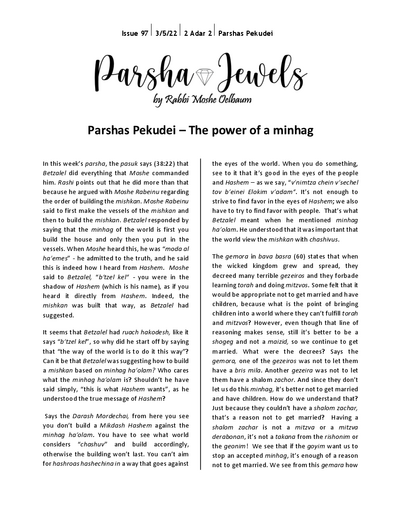 Parsha Jewels — Parshas Pekudei