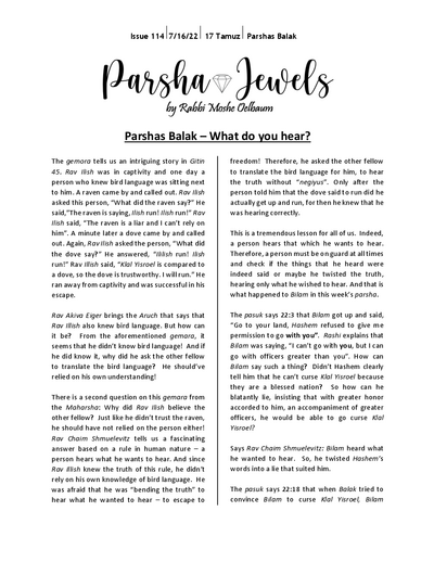 Parsha Jewels — Parshas Balak