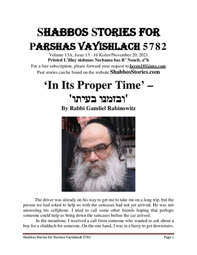 Shabbos Stories — Parshas Vayishlach
