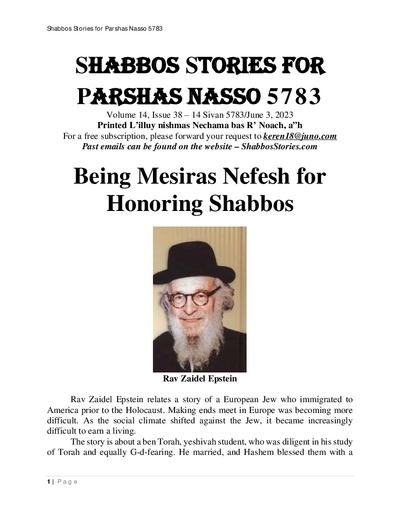 Shabbos Stories — Parshas Naso