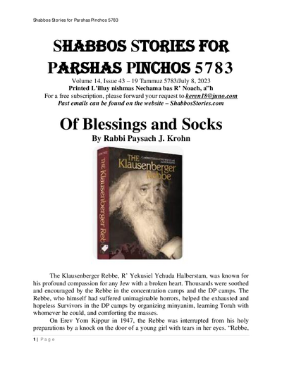 Shabbos Stories — Parshas Pinchas