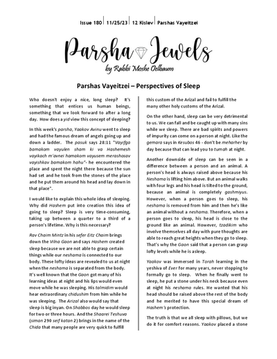 Parsha Jewels — Parshas Vayeitzei