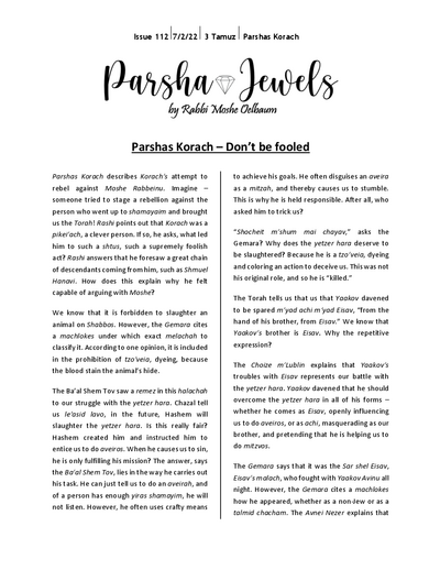 Parsha Jewels — Parshas Korach